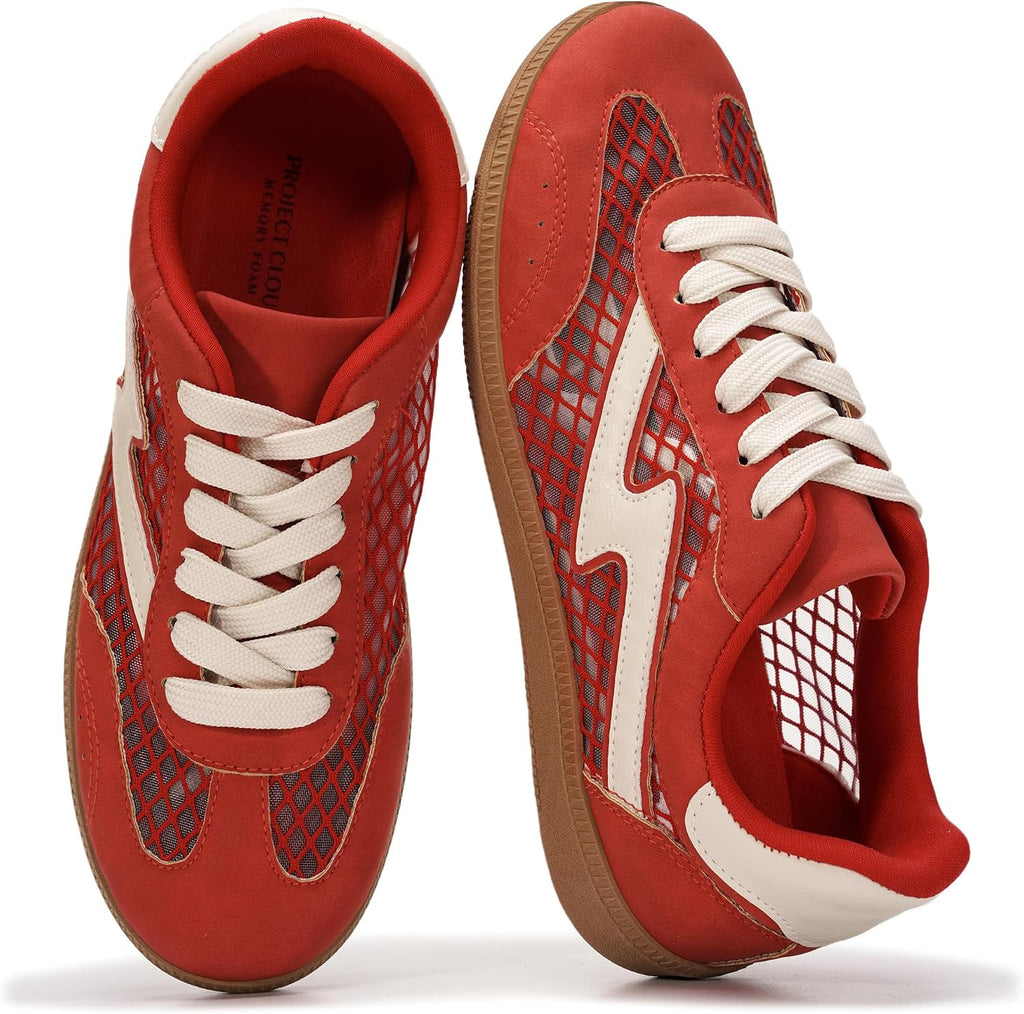 Women's Lace-Up Fashion Sneakers - Memory Foam Insole Casual Shoes for Work, Errands and Weekend Wear - 8