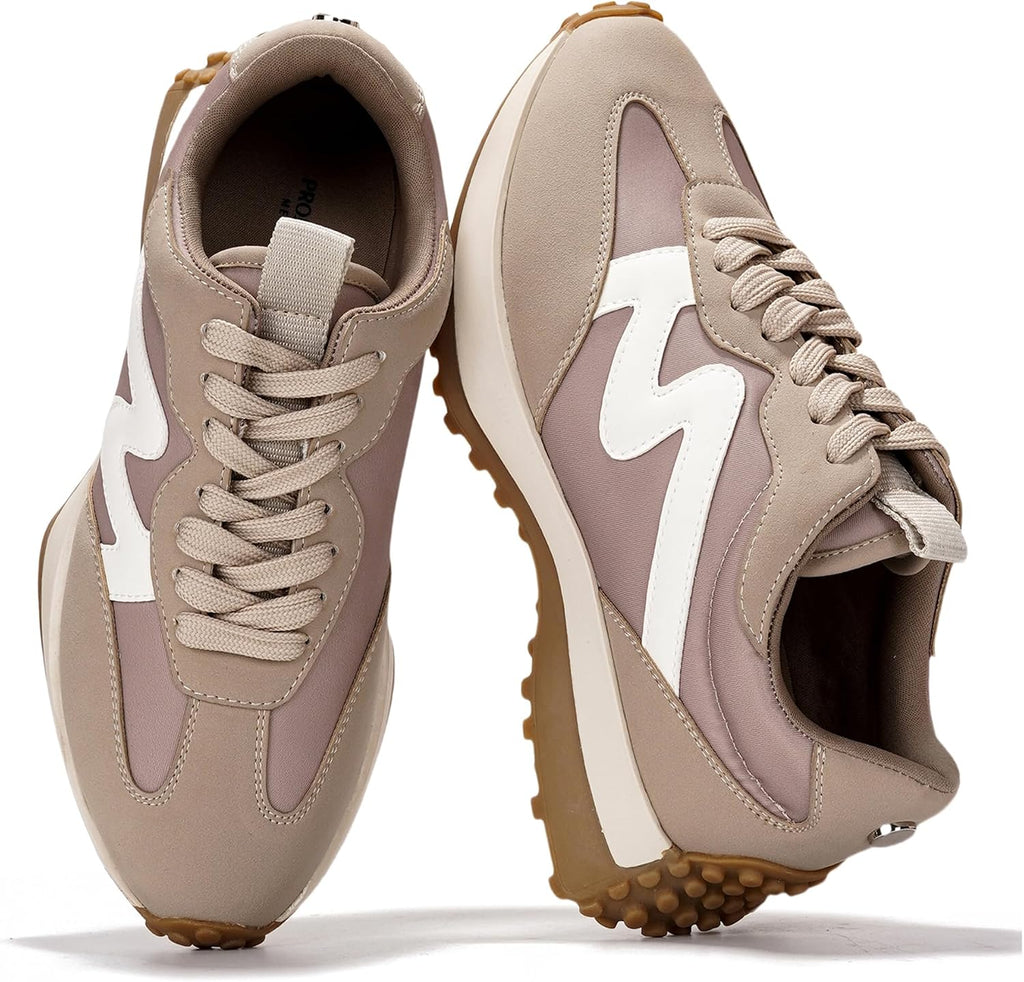 Women's Lace-Up Casual Sneakers - Lightweight Shoes with Memory Foam Insole and Non-Slip Outsole - 8
