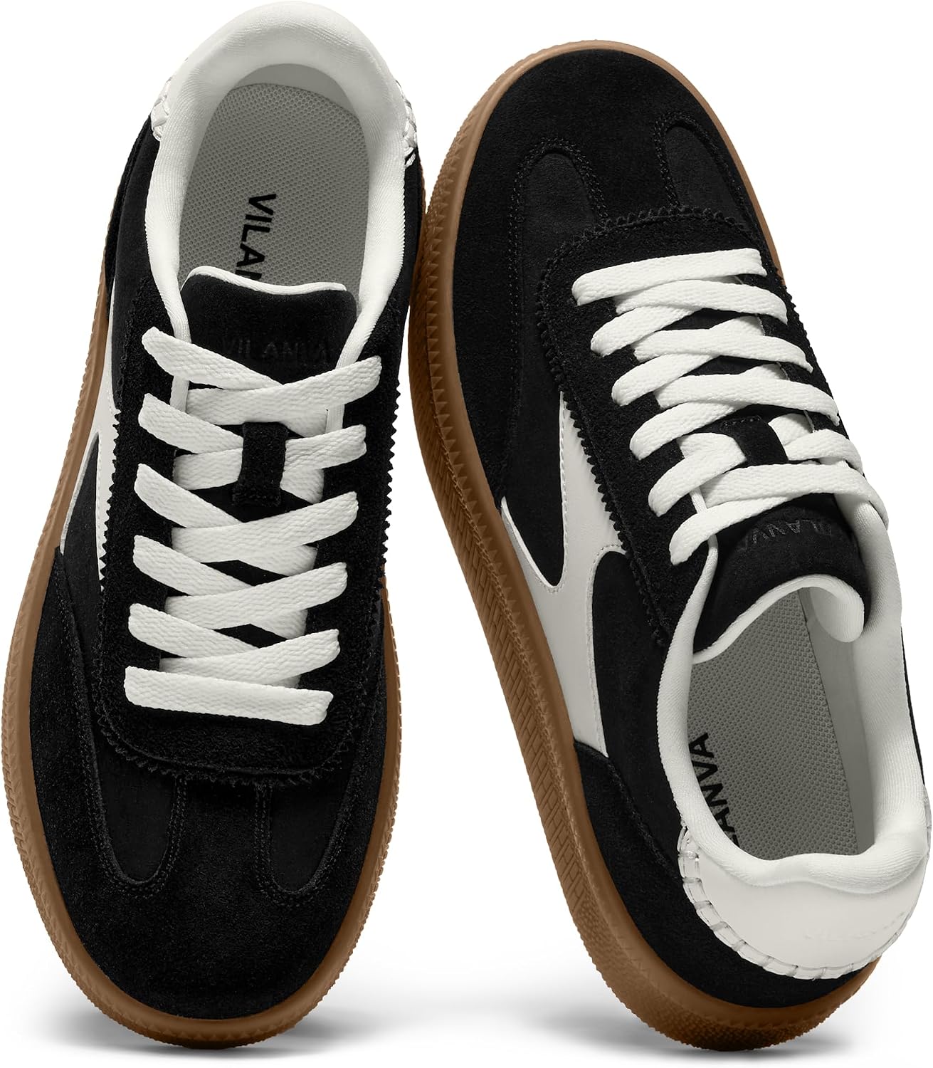 Women's Genuine Suede Tennis Sneakers - Retro Gum Sole Casual Shoes for Walking and Everyday Wear - 6