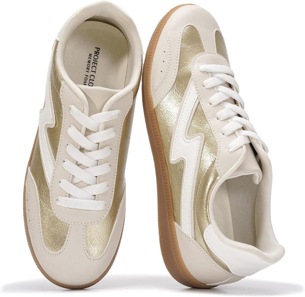 Women's Lace-Up Fashion Sneakers - Memory Foam Insole Casual Shoes for Work, Errands and Weekend Wear - 8