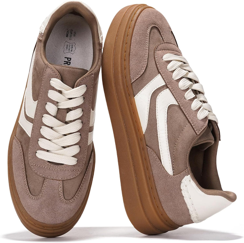 Women's Platform Lace-Up Sneakers - Memory Foam Insole, Non-Slip Sole and Lightweight Build for Daily Walking - 6
