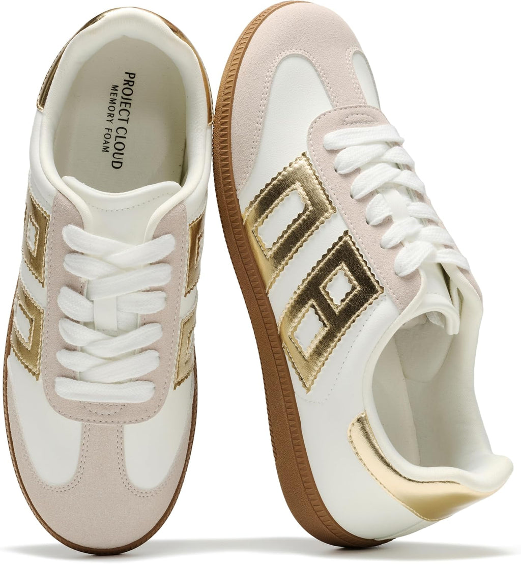 Women's Lace-Up Fashion Sneakers - Memory Foam Insole Casual Shoes for Work, Errands and Weekend Wear - 8