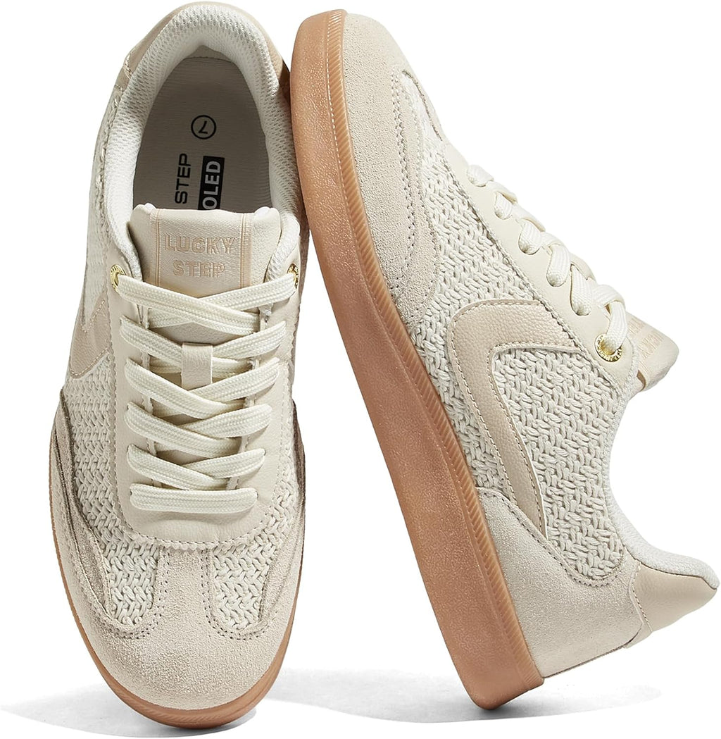 Women's Classic Casual Sneakers - Lace-Up Skate Shoes with Durable Outsole for Walking and Daily Wear - 8