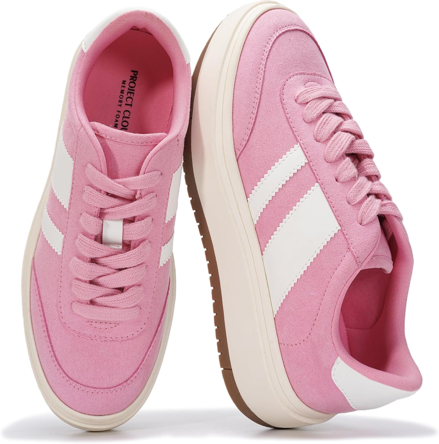 Women's Platform Lace-Up Sneakers - Memory Foam Insole with Non-Slip Sole for Casual Everyday Outfits - 6