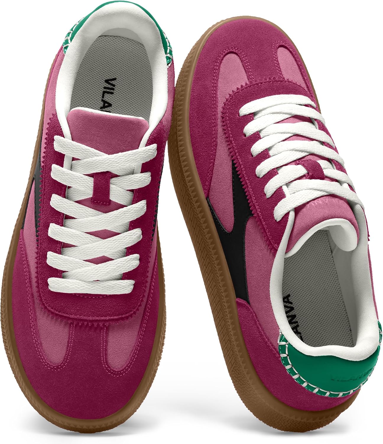 Women's Genuine Suede Tennis Sneakers - Retro Gum Sole Casual Shoes for Walking and Everyday Wear - 6