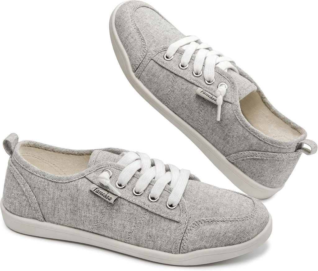 Women's Canvas Slip-On Shoes - Low Top Flat Sneakers with Non-Slip Rubber Outsole for Travel and Shopping - 8