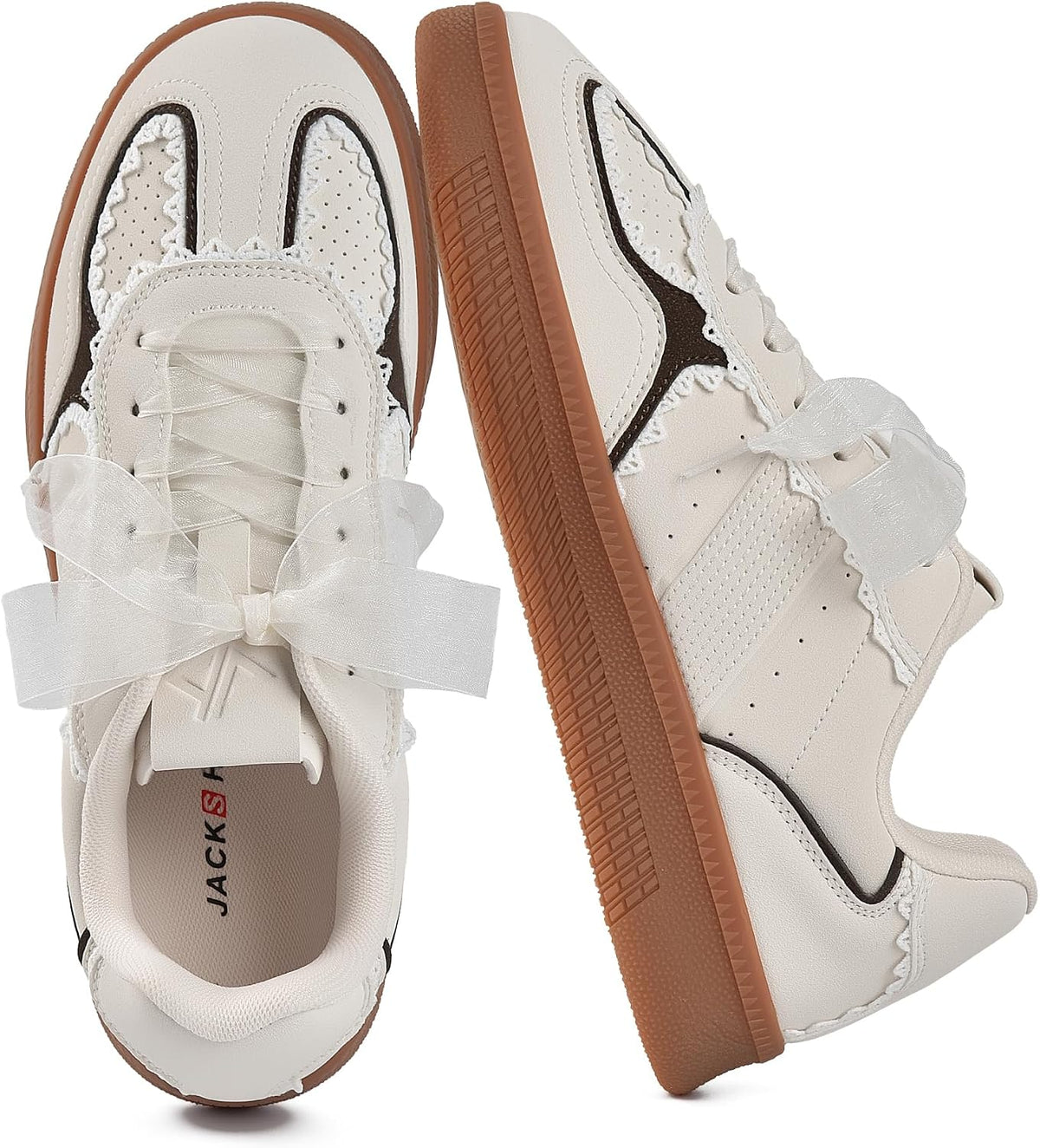 Women's Ribbon Lace-Up Sneakers - Arch Support Tennis Shoes with Cushioned Insole for Walking - 6