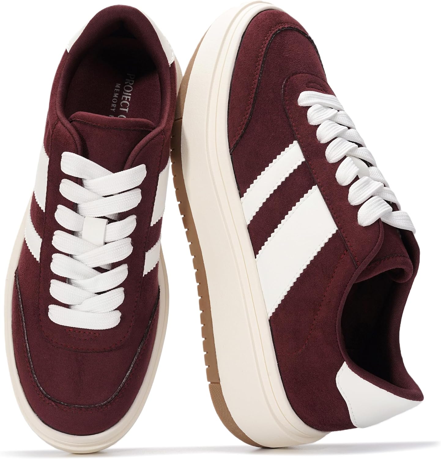 Women's Platform Lace-Up Sneakers - Memory Foam Insole with Non-Slip Sole for Casual Everyday Outfits - 8