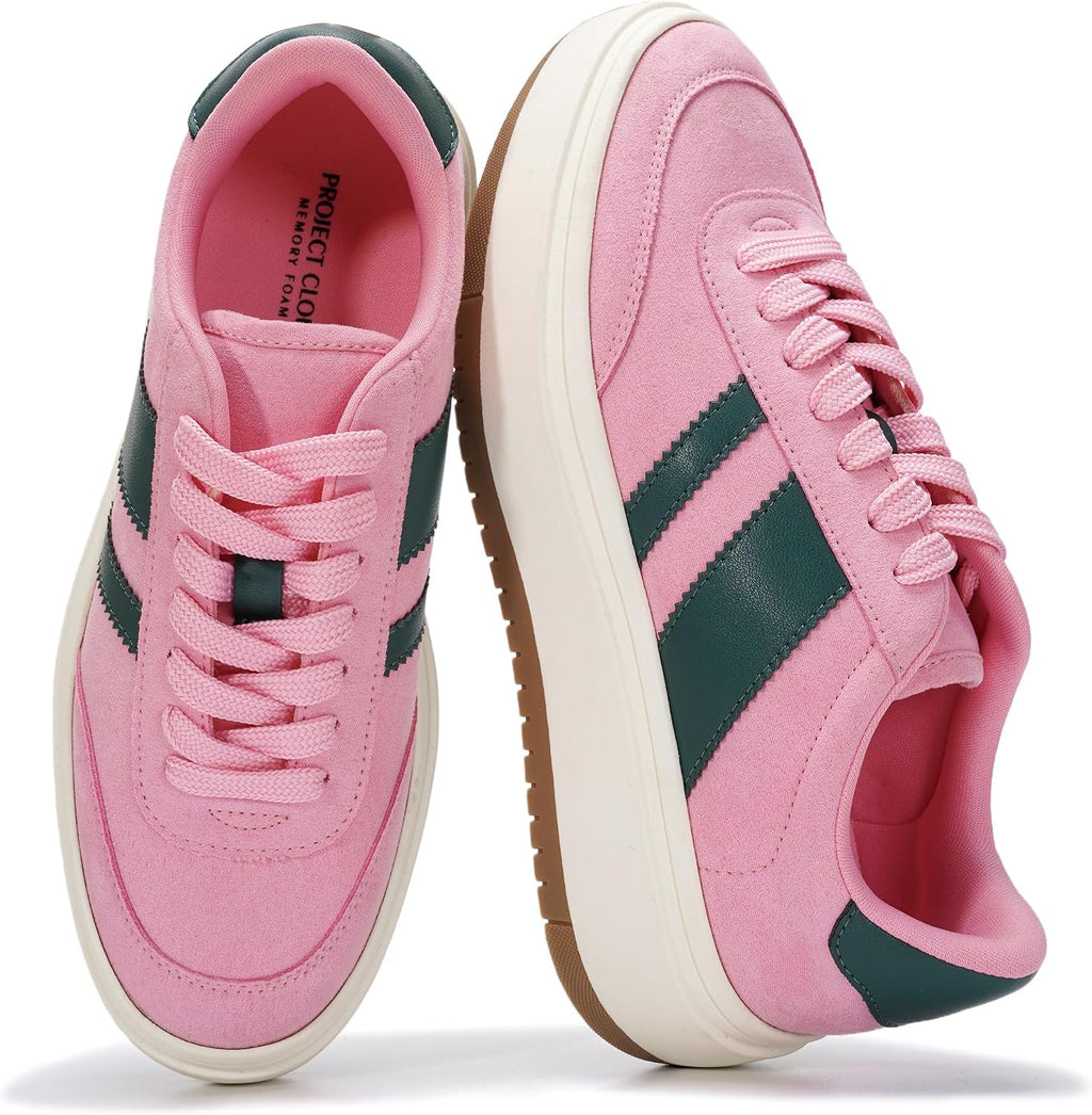 Women's Platform Lace-Up Sneakers - Memory Foam Insole with Non-Slip Sole for Casual Everyday Outfits - 6