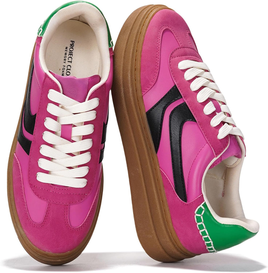 Women's Platform Lace-Up Sneakers - Memory Foam Insole, Non-Slip Sole and Lightweight Build for Daily Walking - 6
