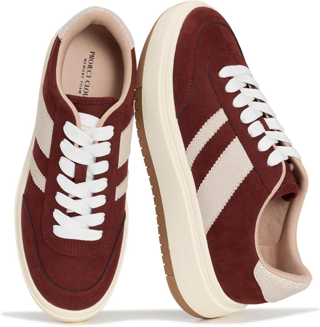 Women's Platform Lace-Up Sneakers - Memory Foam Insole with Non-Slip Sole for Casual Everyday Outfits - 6