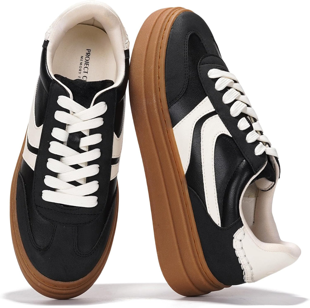 Women's Platform Lace-Up Sneakers - Memory Foam Insole, Non-Slip Sole and Lightweight Build for Daily Walking - 7