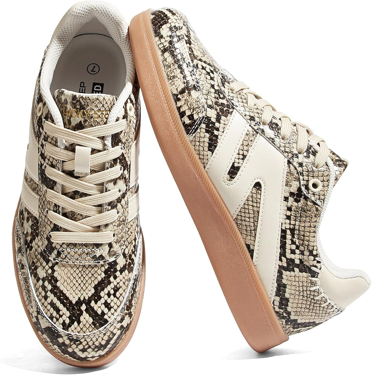 Women's Genuine Leather Retro Sneakers - Gum Sole Tennis Trainers with Anti-Slip Grip for Skate and Walking - 6