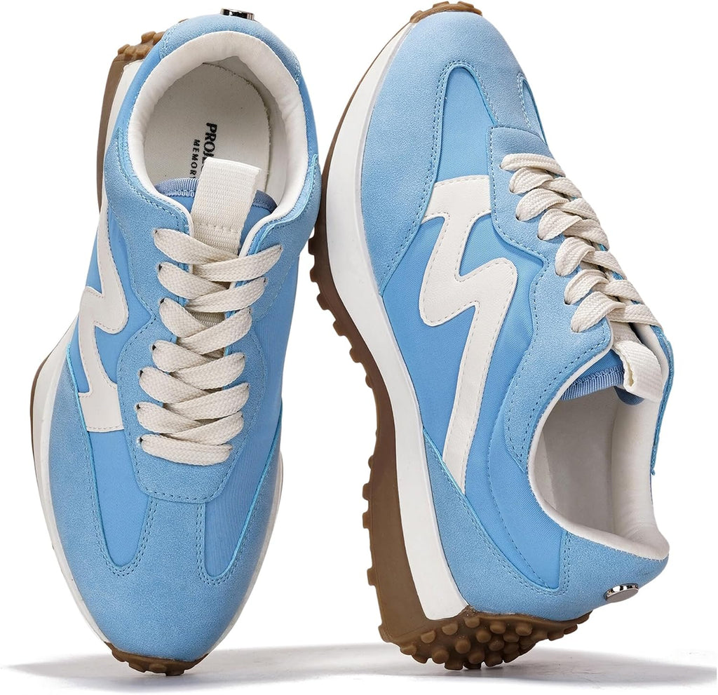 Women's Lace-Up Casual Sneakers - Lightweight Shoes with Memory Foam Insole and Non-Slip Outsole - 9