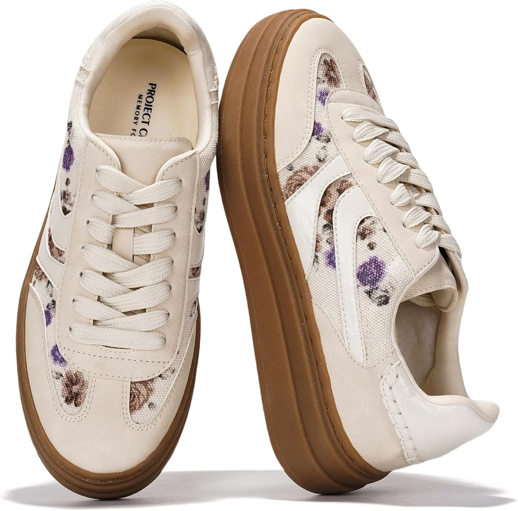 Women's Platform Lace-Up Sneakers - Memory Foam Insole, Non-Slip Sole and Lightweight Build for Daily Walking - 7
