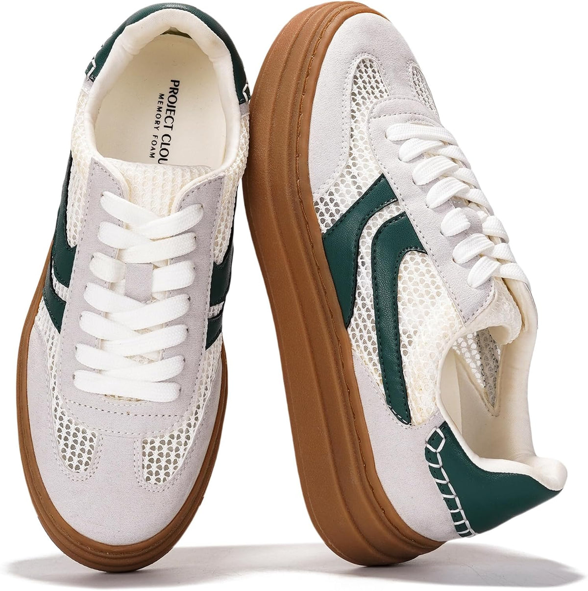 Women's Platform Lace-Up Sneakers - Memory Foam Insole, Non-Slip Sole and Lightweight Build for Daily Walking - 7