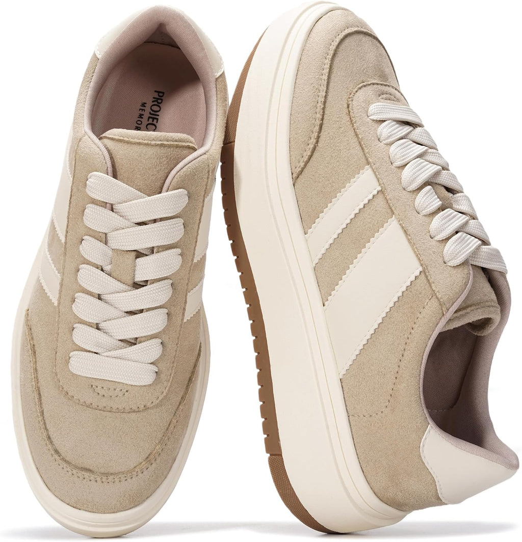 Women's Platform Lace-Up Sneakers - Memory Foam Insole with Non-Slip Sole for Casual Everyday Outfits - 6