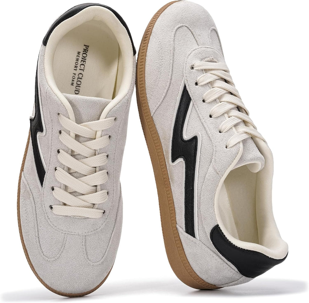 Women's Lace-Up Fashion Sneakers - Memory Foam Insole Casual Shoes for Work, Errands and Weekend Wear - 9