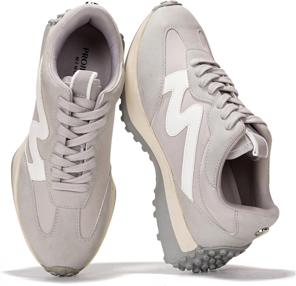 Women's Lace-Up Casual Sneakers - Lightweight Shoes with Memory Foam Insole and Non-Slip Outsole - 8