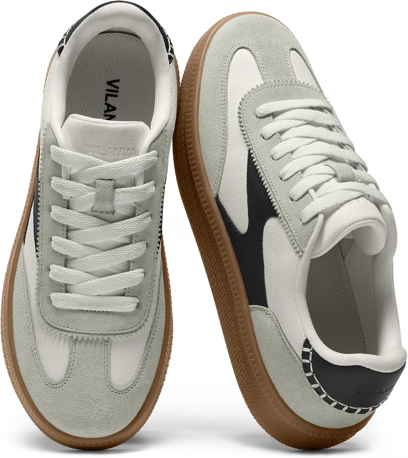 Women's Genuine Suede Tennis Sneakers - Retro Gum Sole Casual Shoes for Walking and Everyday Wear - 6