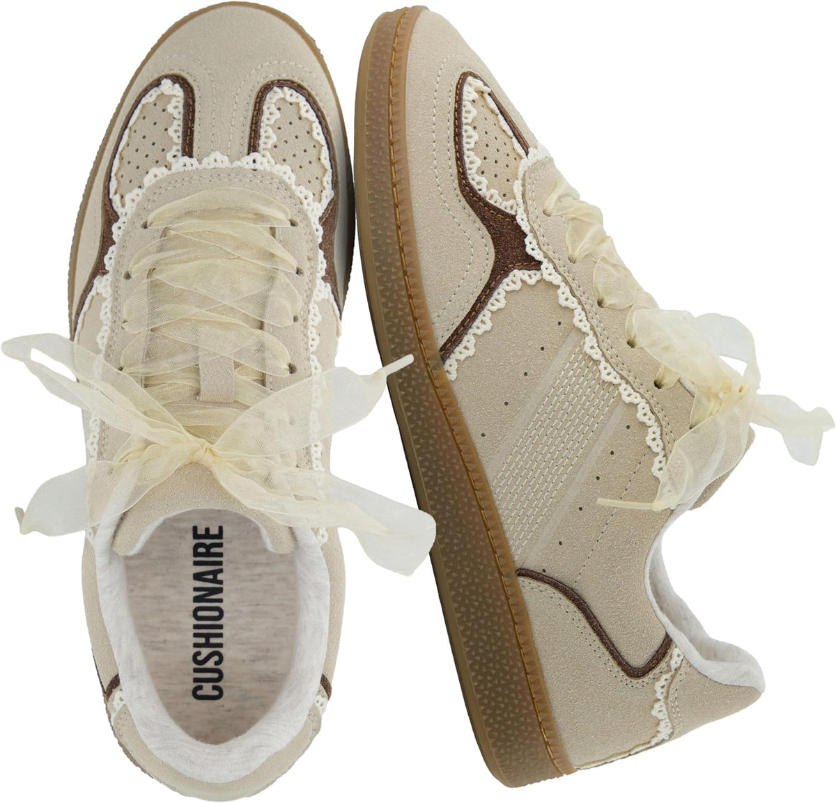 Women's Ribbon Lace Detail Sneakers - Memory Foam Casual Shoes in Regular and Wide Sizes - 6