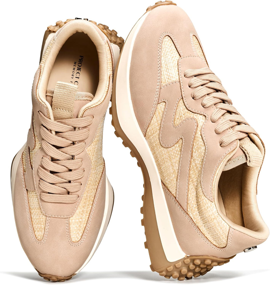 Women's Lace-Up Casual Sneakers - Lightweight Shoes with Memory Foam Insole and Non-Slip Outsole - 6
