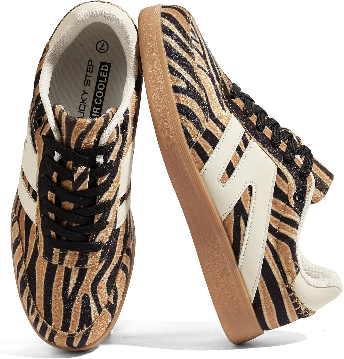 Women's Genuine Leather Retro Sneakers - Gum Sole Tennis Trainers with Anti-Slip Grip for Skate and Walking - 6