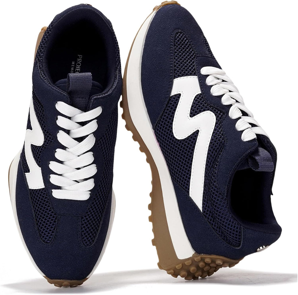 Women's Lace-Up Casual Sneakers - Lightweight Shoes with Memory Foam Insole and Non-Slip Outsole - 7