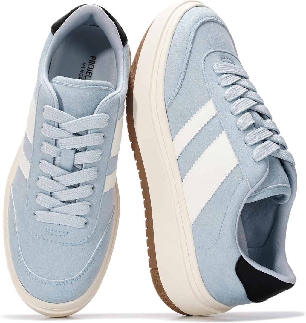 Women's Platform Lace-Up Sneakers - Memory Foam Insole with Non-Slip Sole for Casual Everyday Outfits - 8