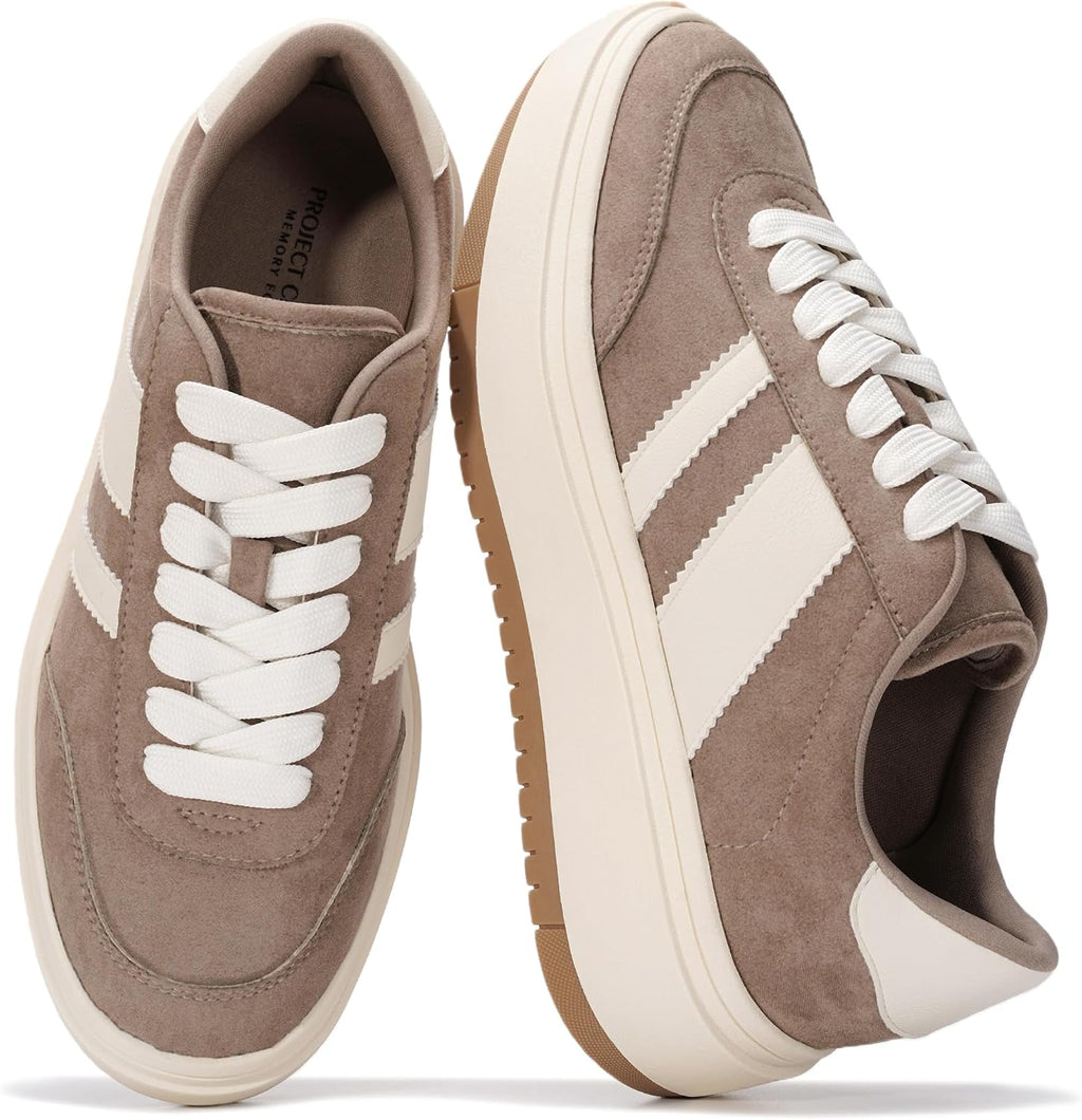 Women's Platform Lace-Up Sneakers - Memory Foam Insole with Non-Slip Sole for Casual Everyday Outfits - 8