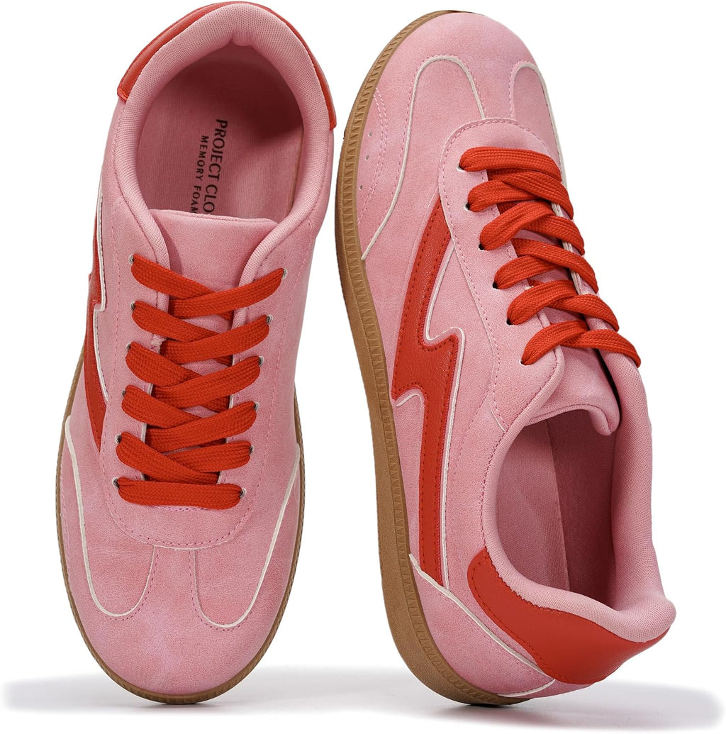 Women's Lace-Up Fashion Sneakers - Memory Foam Insole Casual Shoes for Work, Errands and Weekend Wear - 8