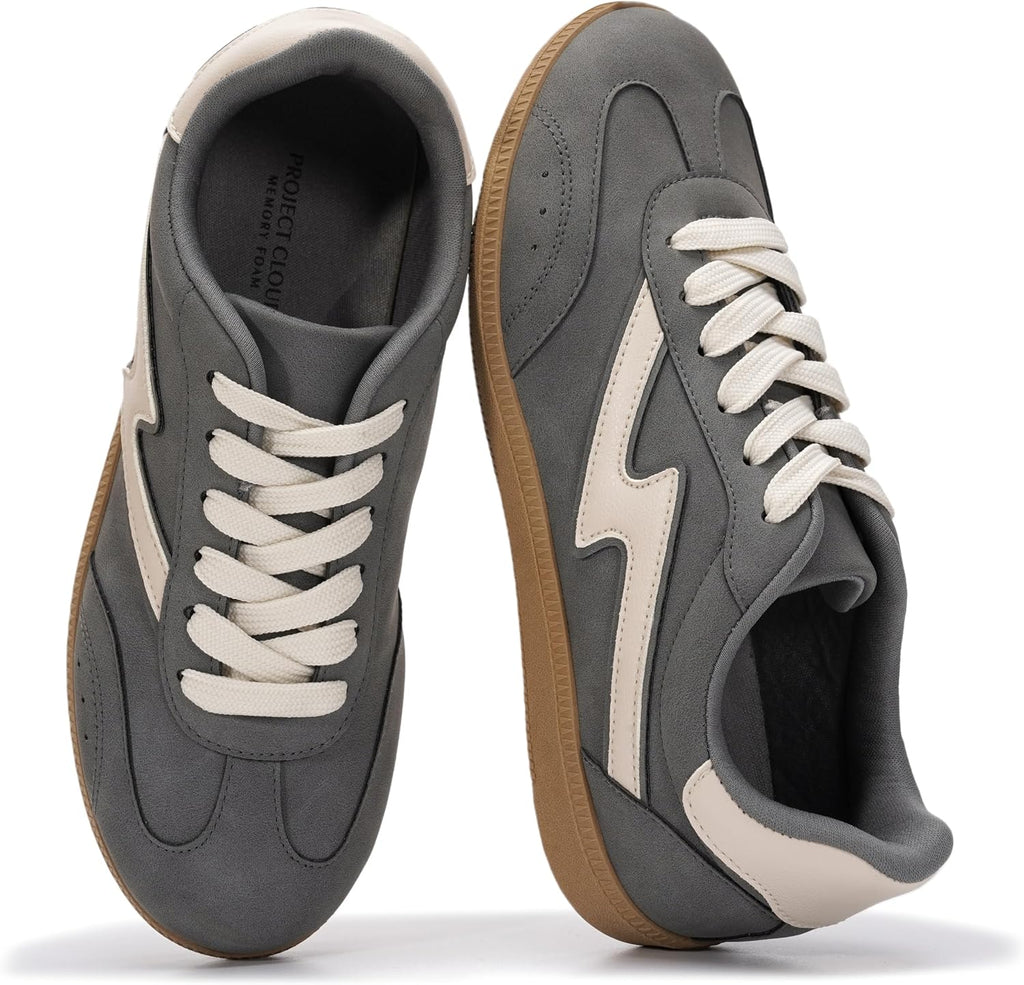 Women's Lace-Up Fashion Sneakers - Memory Foam Insole Casual Shoes for Work, Errands and Weekend Wear - 6