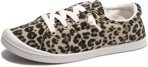 Leopard print low-top fabric sneaker, side view